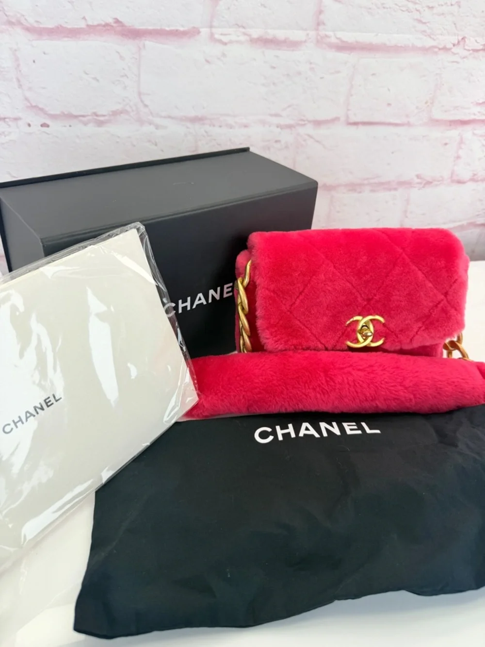Chanel Shearling Hot Pink Quilted Flap Fur Shoulder Bag